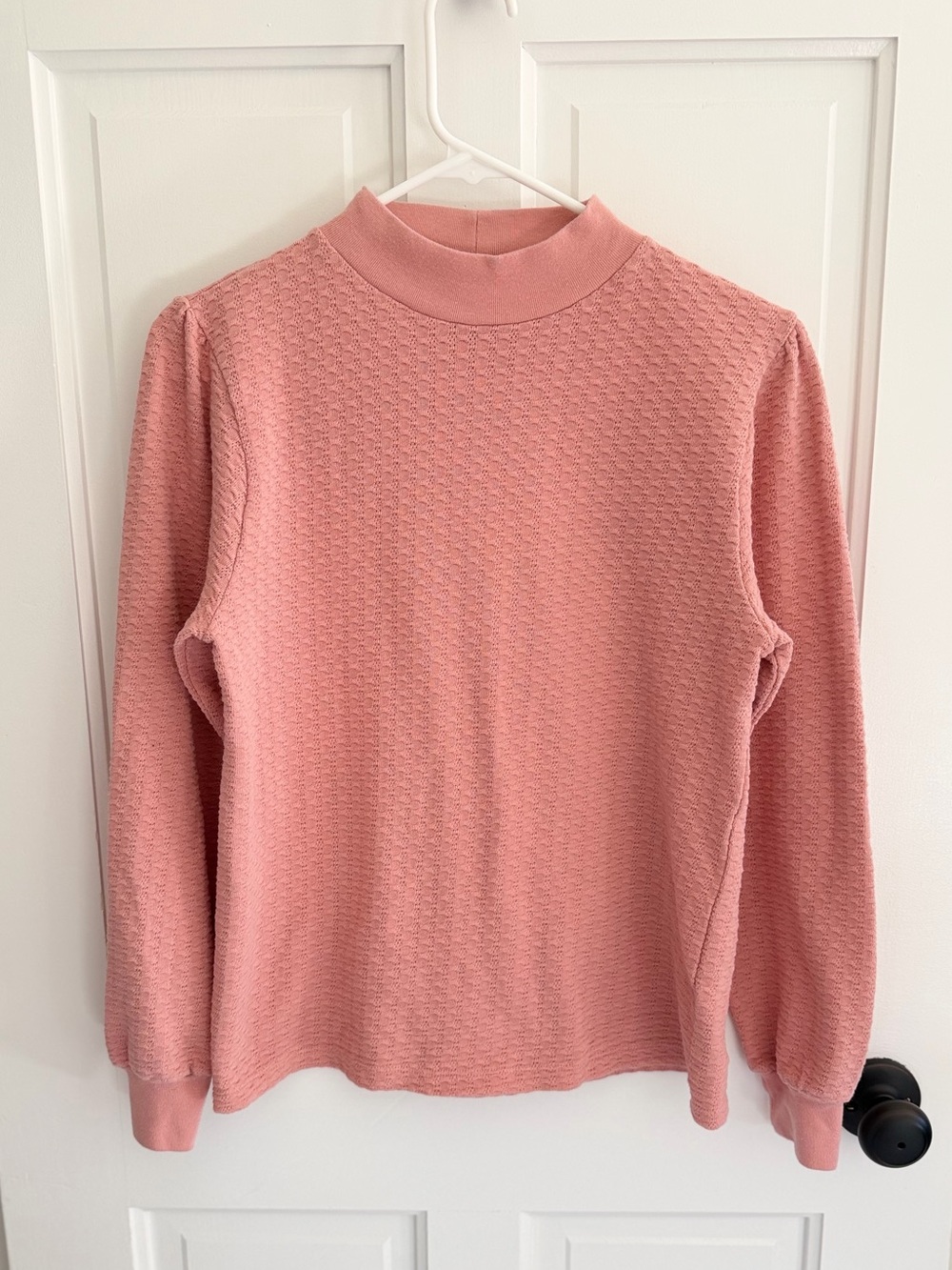 J.Crew Textured Mock Neck Long Sleeve Top Pink Puff Sleeve Medium
